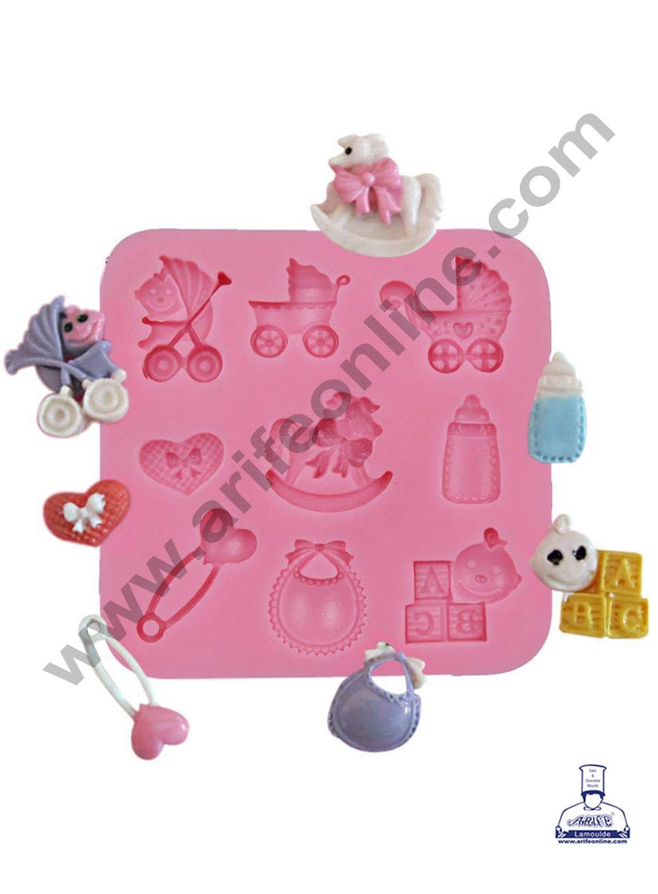 Cake Decor Silicone 9 Cavity Baby Cart Baby Bibs Shape Pink Fondant Marzipan Mould