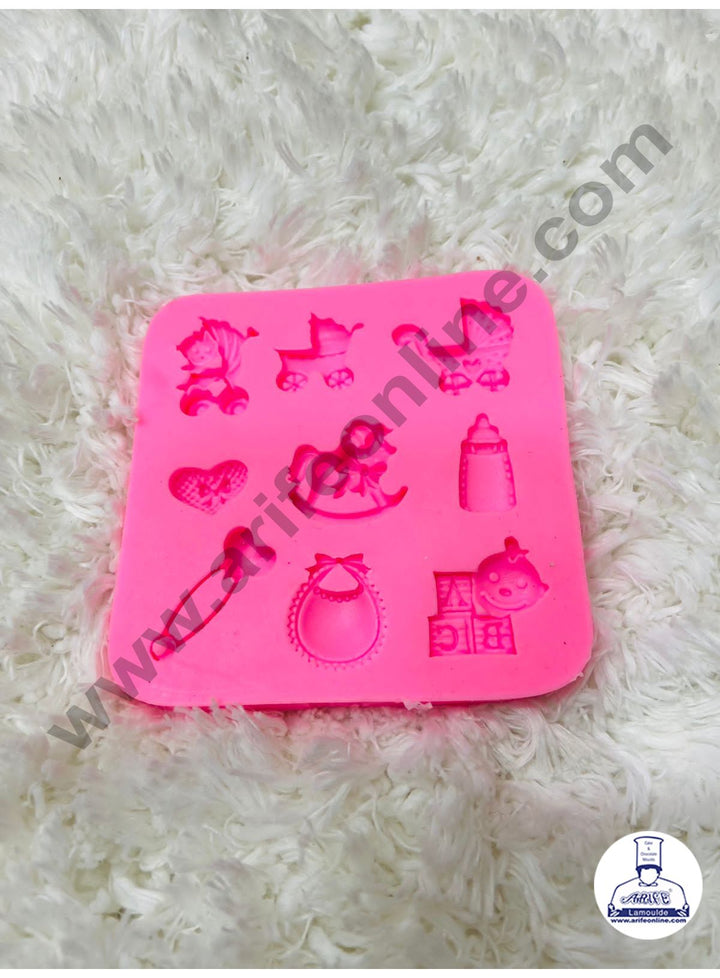 Cake Decor Silicone 9 Cavity Baby Cart Baby Bibs Shape Pink Fondant Marzipan Mould