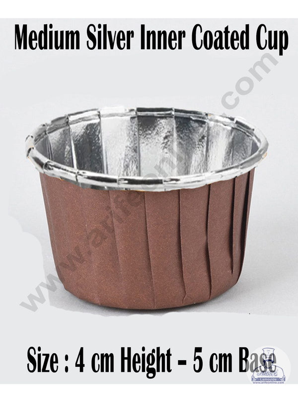 Cake Decor Silver Inner Coated Medium Direct Bake-able Paper Muffin Cupcake Liners Random 100 Pcs (Single/Assorted Color/Prints)