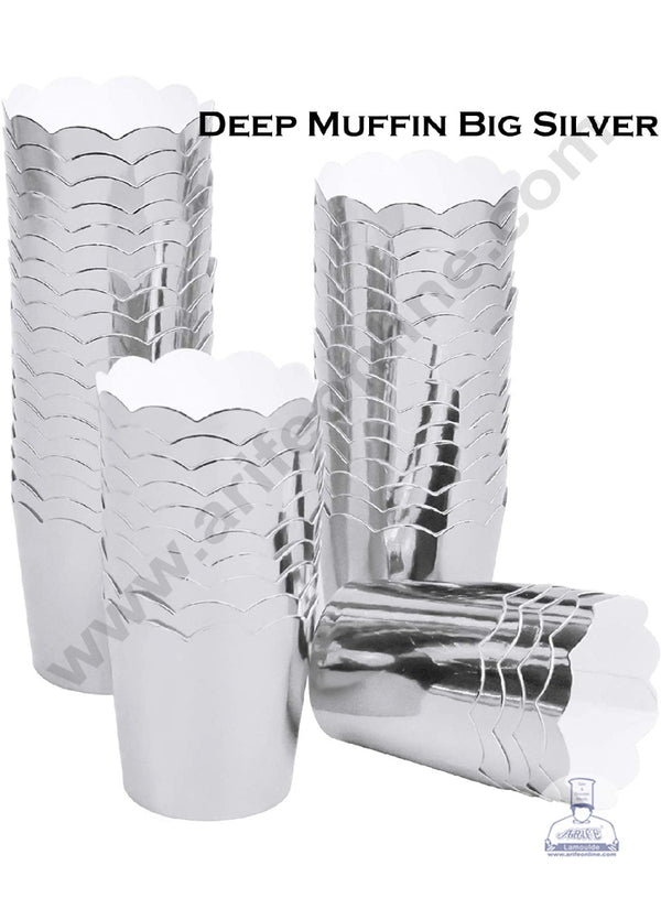 Cake Decor Silver Paper Muffin Cupcake Baking Cups Cupcake Cup Liner 2.8 Inch Top - Big (50Pcs Pack)