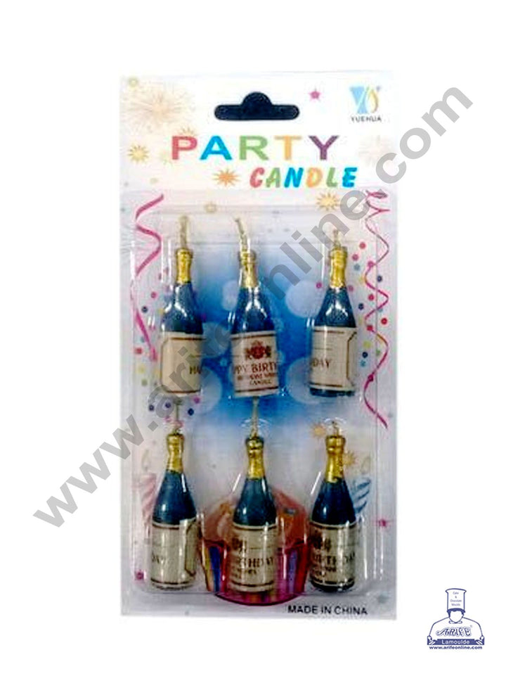 Cake Decor Small Champagne or Beer Bottle Candle for Cake Decoration - Set of 6 Pc