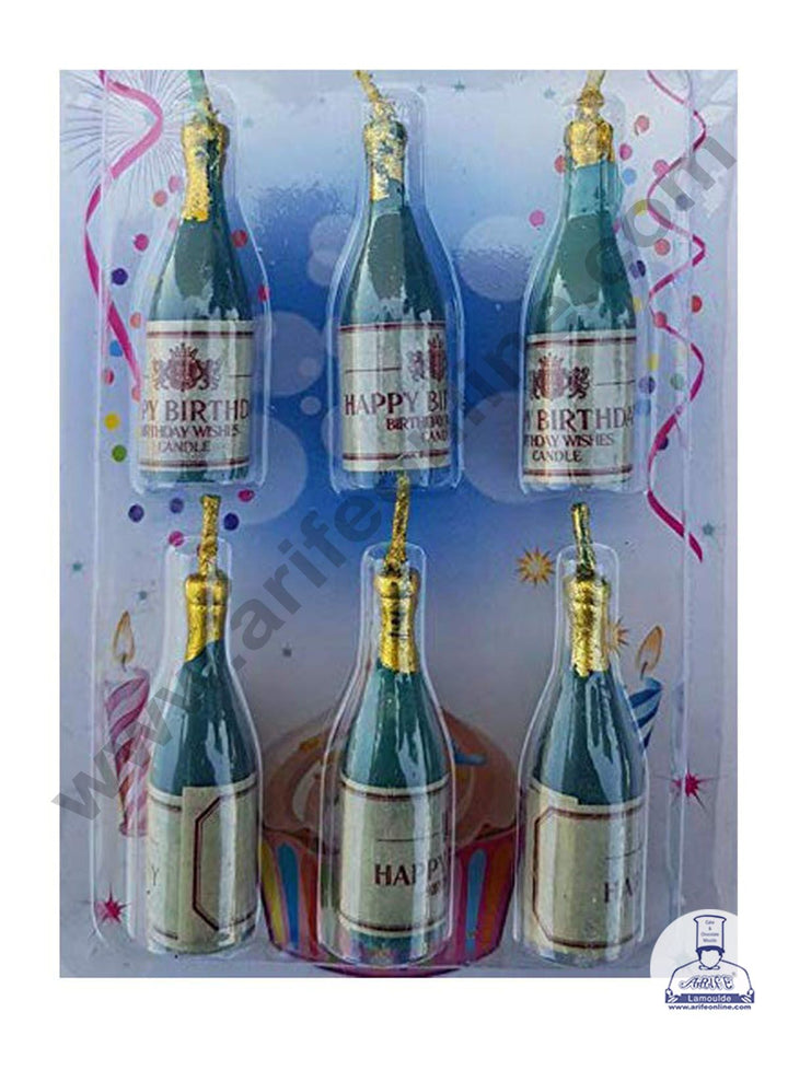 Cake Decor Small Champagne or Beer Bottle Candle for Cake Decoration - Set of 6 Pc