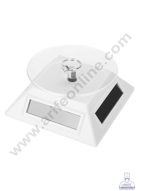 Cake Decor Solar Powered Showcase 360 Degrees Rotating Display Stand - White