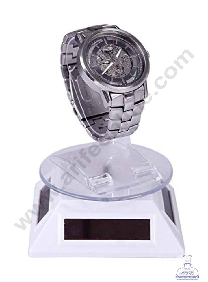 Cake Decor Solar Powered Showcase 360 Degrees Rotating Display Stand - White