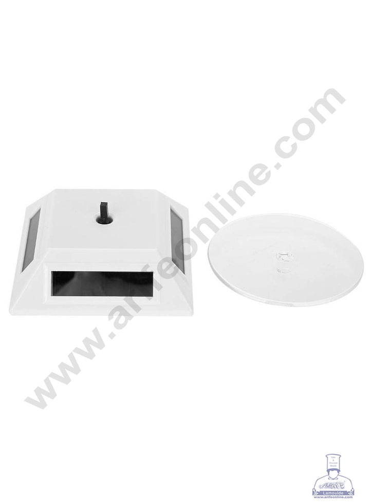 Cake Decor Solar Powered Showcase 360 Degrees Rotating Display Stand - White