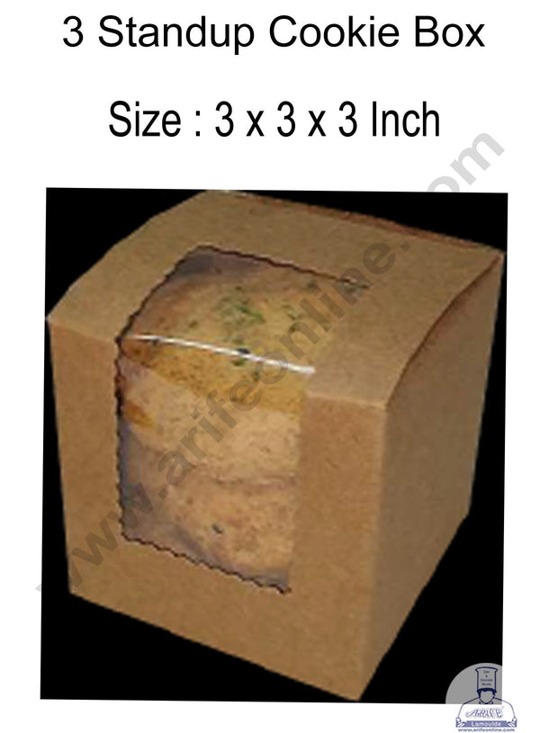 Cake Decor Standup Cookie Boxes with Clear Window, Cookie Carrier , Brown 3 x 3 x 3 Inch, 10 Pc Pack