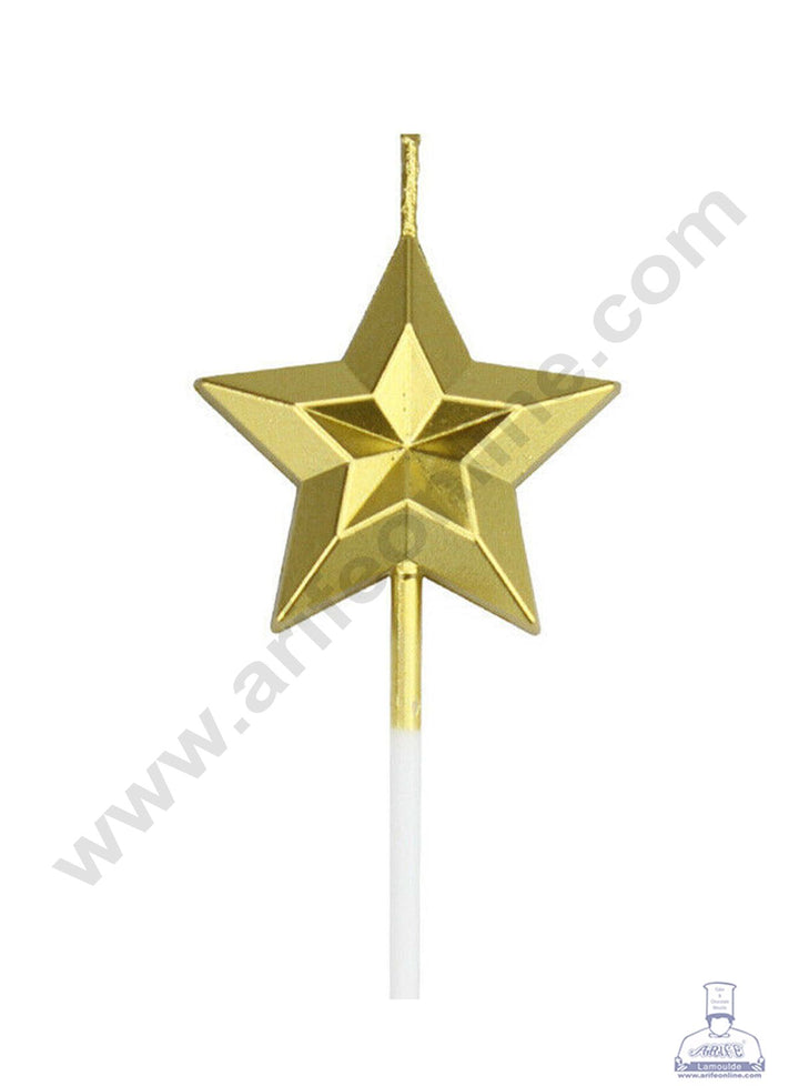 Cake Decor Star Theme Candle for Party Decoration for Cake and Cupcake - Gold - Set of 1 Pc