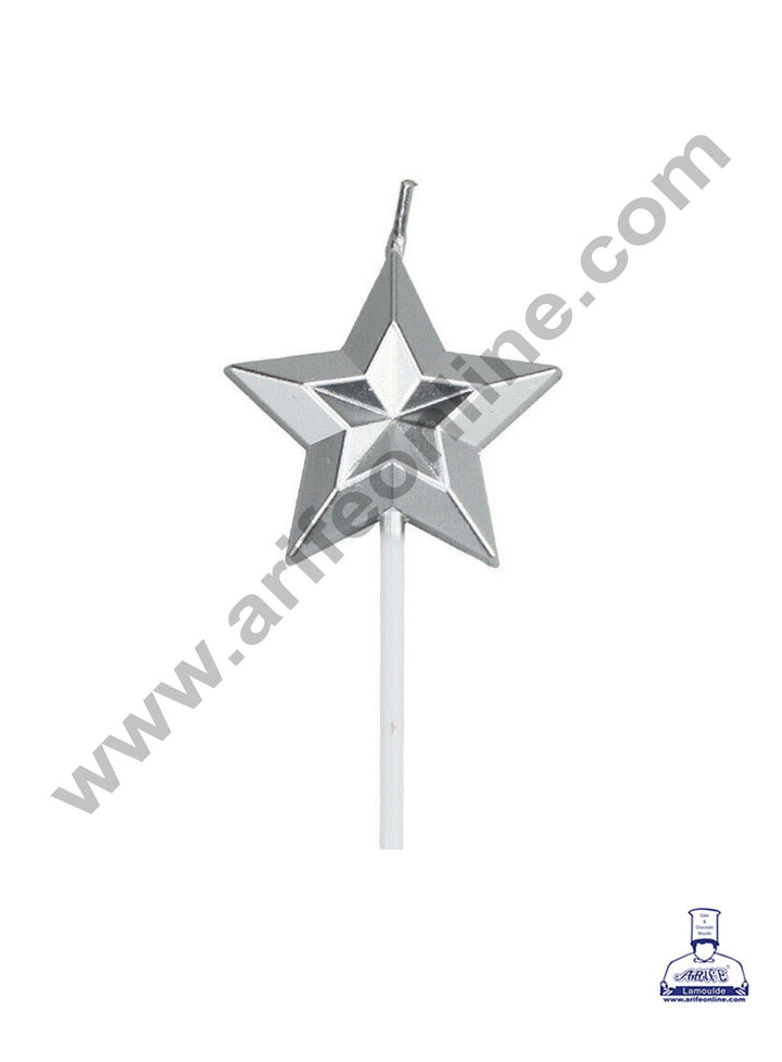 Cake Decor Star Theme Candle for Party Decoration for Cake and Cupcake - Silver- Set of 1 Pc