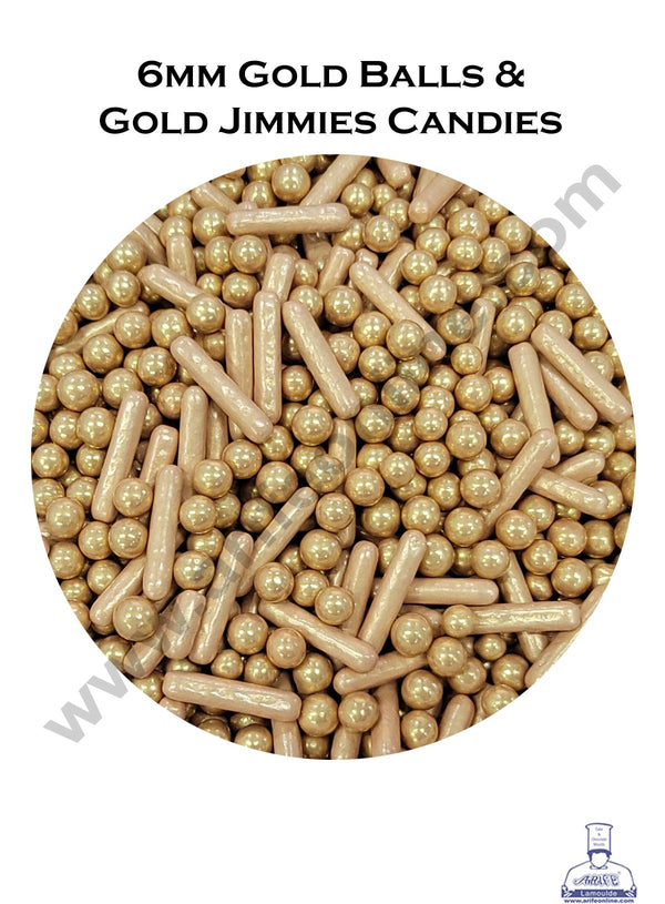 Cake Decor Sugar Candy - 6 mm Gold Balls And Gold Long Rod Jimmies - 500 gm