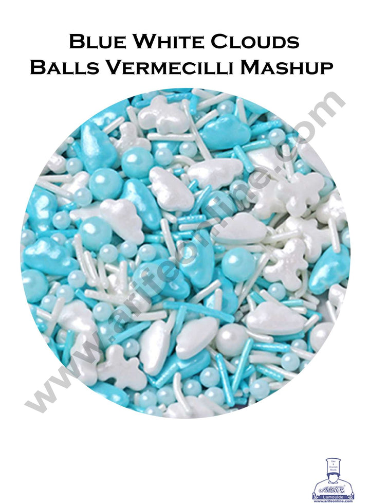 Cake Decor Sugar Candy - Blue White Clouds Balls And Vemecilli Candies - 500 gm