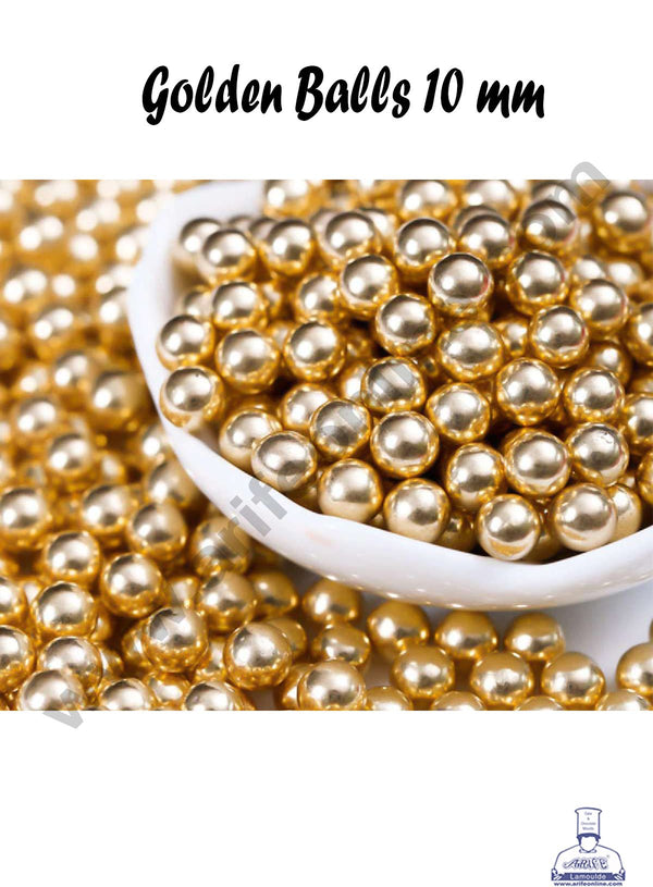 Cake Decor Sugar Candy - Golden Sugar Balls - 10 mm - 500 gm