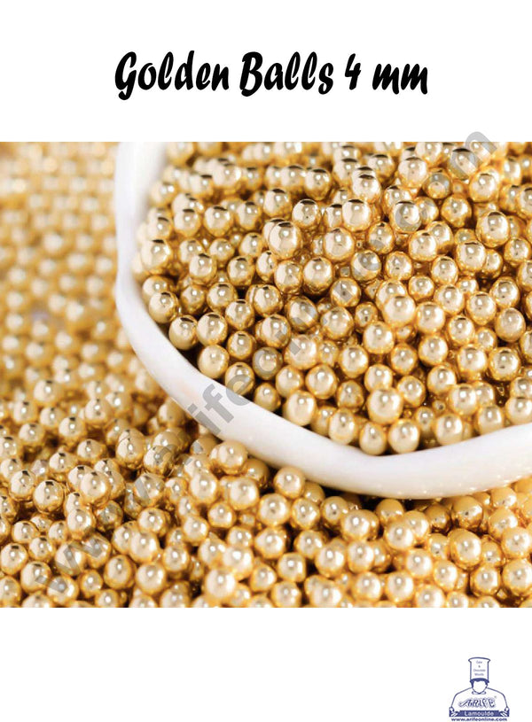 Cake Decor Sugar Candy - Golden Sugar Balls - 4mm - 500 gm