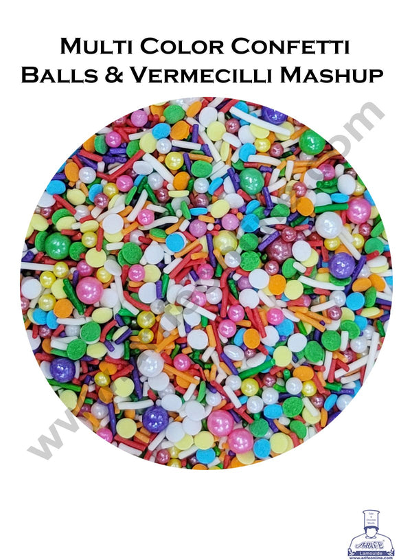 Cake Decor Sugar Candy - Multi Color Confetti Balls And Vermecilli Mashups - 500 gm