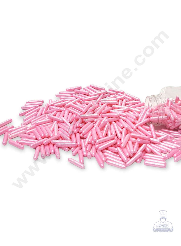 Cake Decor Sugar Candy - Pink Pearlescent Rod Jimmies Sprinkles - 100 gm