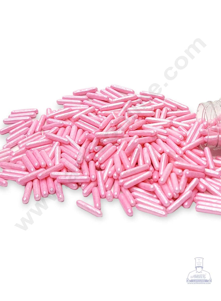 Cake Decor Sugar Candy - Pink Pearlescent Rod Jimmies Sprinkles - 100 gm