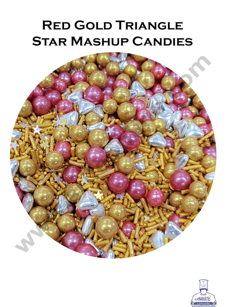 Cake Decor Sugar Candy - Red Gold Ball Silver Triangle Star Mashups Candies - 500 gm