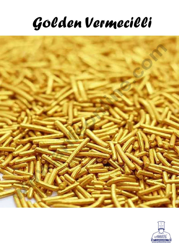 Cake Decor Sugar Candy - Vermicelli Golden Color Candy - 500 gm