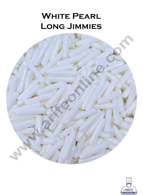 Cake Decor Sugar Candy - White Pearl Long Rod Jimmies - 500 gm