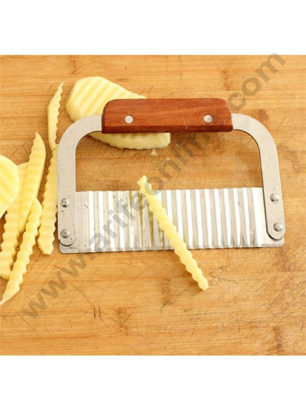 Cake Decor Vegetable Shaver Potatoes Knife Wave Knife Cutters Crinkle Chip Cutter Tool Stainless Steel Blade Wooden Handle