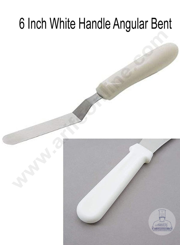 Cake Decor White Handle Stainless Steel Cake Angular Bent Palette Knife Icing Spatula - 6 inch/ 1 Piece