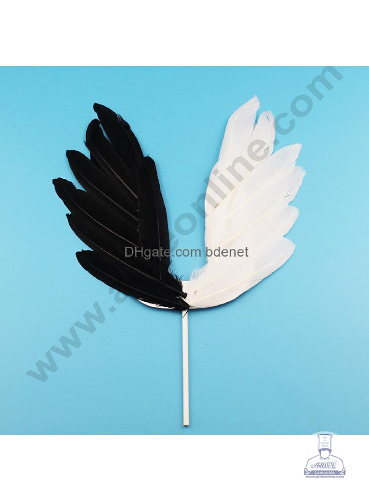 Cake Decor Wing Feather Topper For Cake Decorations - Black and White ( 1 pc Pack )