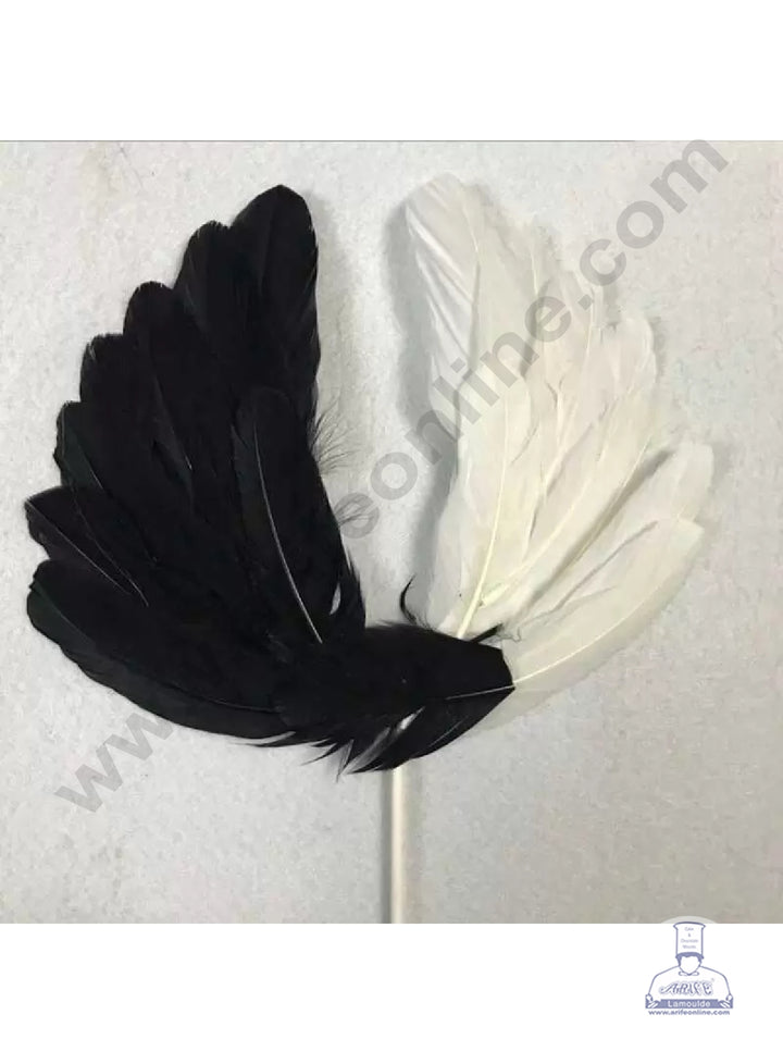 Cake Decor Wing Feather Topper For Cake Decorations - Black and White ( 1 pc Pack )