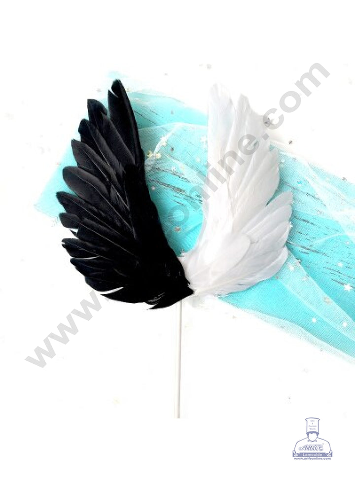 Cake Decor Wing Feather Topper For Cake Decorations - Black and White ( 1 pc Pack )