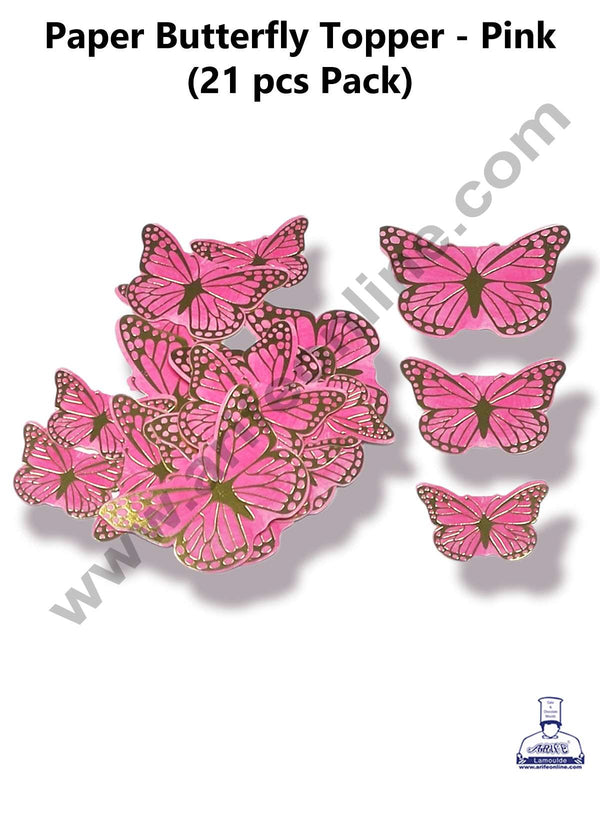 Cake Decor™ 21 pcs Golden Pink Butterfly Paper Topper For Cake And Cupcake SBMT-PT-082