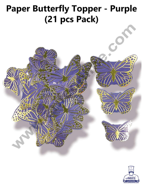 Cake Decor™ 21 pcs Golden Purple Butterfly Paper Topper For Cake And Cupcake SBMT-PT-081