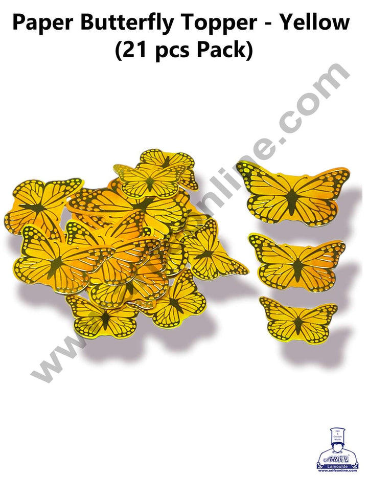 Cake Decor™ 21 pcs Golden Yellow Butterfly Paper Topper For Cake And Cupcake SBMT-PT-080