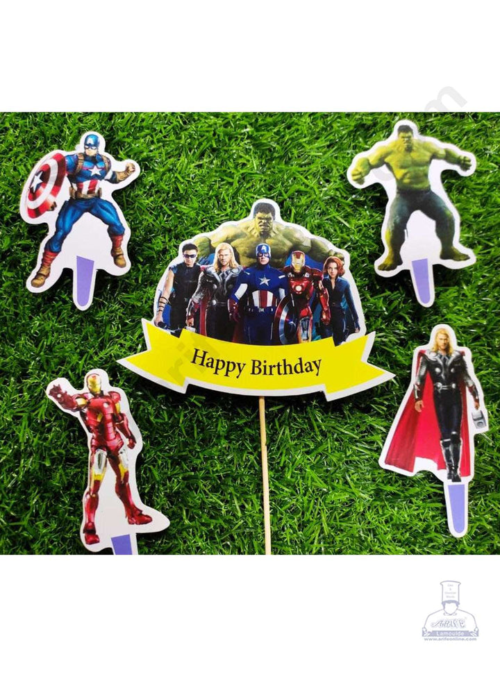 Cake Decor™ 5 pcs Happy Birthday Avenger Theme Paper Topper For Cake And Cupcake SBMT-PT-057