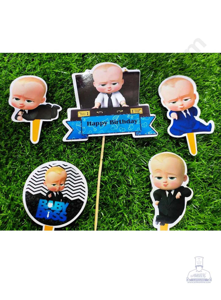 Cake Decor™ 5 pcs Happy Birthday Boss Baby Cartoon Theme Paper Topper For Cake And Cupcake SBMT-PT-061