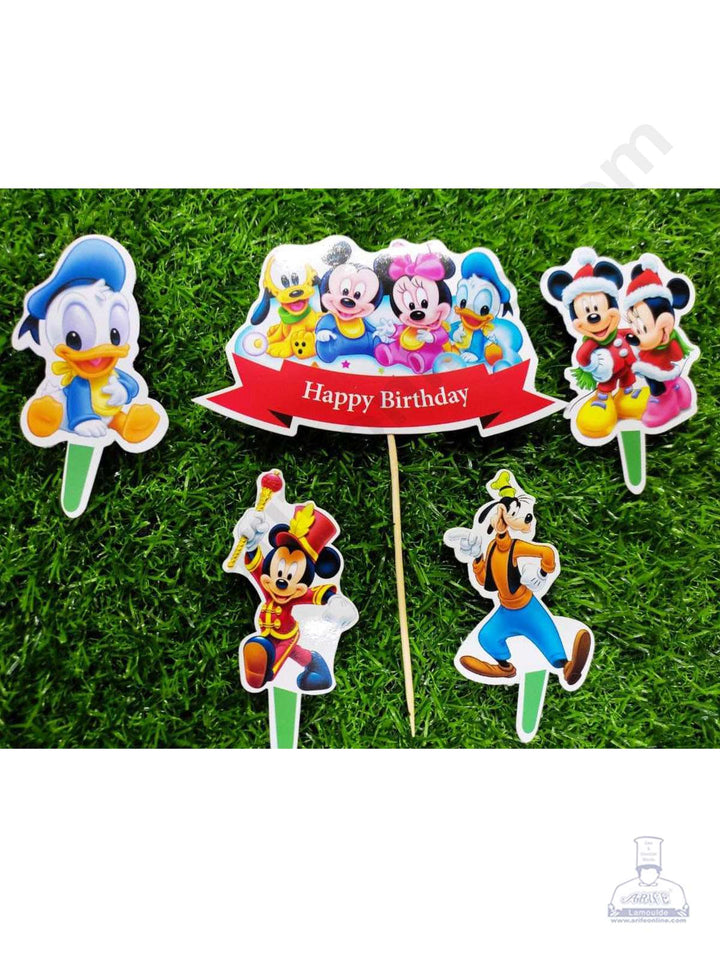 Cake Decor™ 5 pcs Happy Birthday Mickey Mouse Theme Paper Topper For Cake And Cupcake SBMT-PT-072