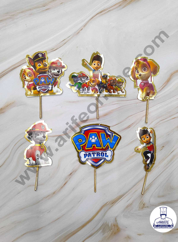 Cake Decor™ 6 pcs Paw Petrol with Golden Border Paper Topper For Cake And Cupcake SBMT-PT-085