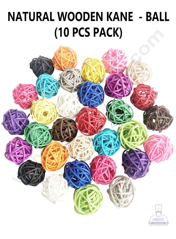 Cake Decor™ Ball Shape Natural Wooden Kane Rattan For Decoration – Multi Color( 10 pc pack )