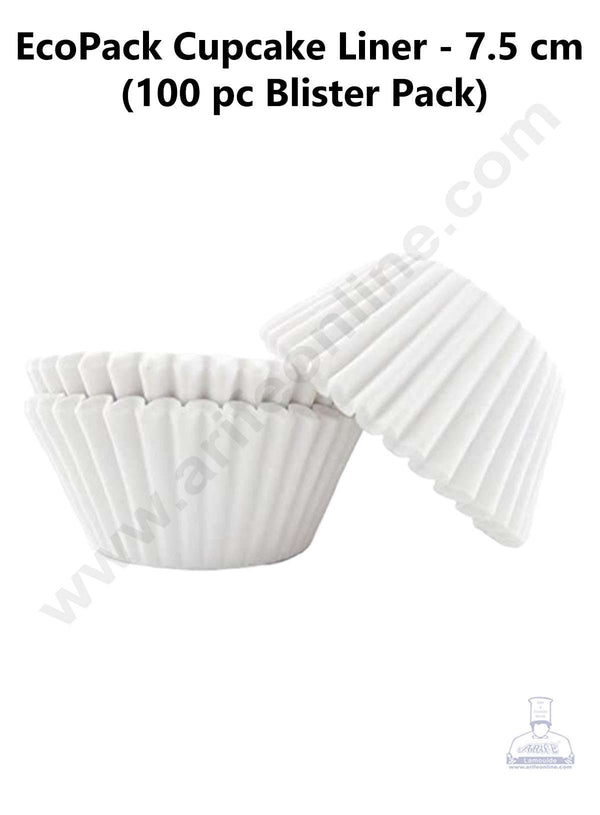Cake Decor™ EcoPack White Paper Cupcake Liner Blister Pack - 7.5cm (100 Pcs Blister Pack )