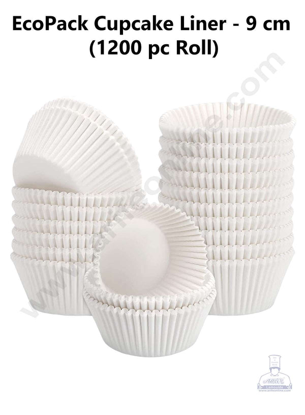 Cake Decor™ EcoPack White Paper Cupcake Liner Cylinder Pack - 9 cm (1200 Pcs Roll )