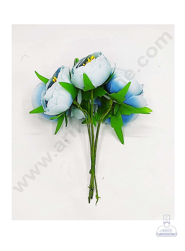 Cake Decor™ Medium Peony Artificial Flower Bunch For Cake Decoration – Blue( 6 pc pack )