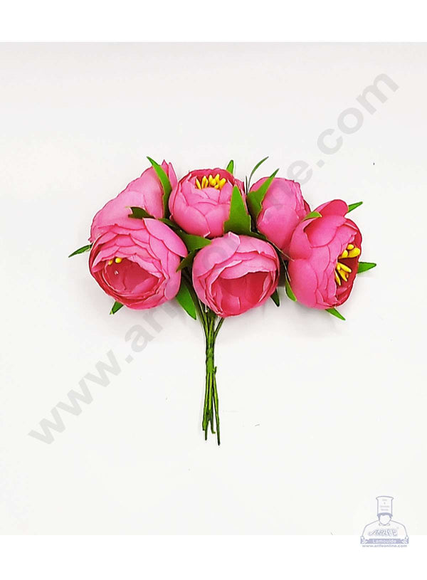 Cake Decor™ Medium Peony Artificial Flower Bunch For Cake Decoration – Pink( 6 pc pack )