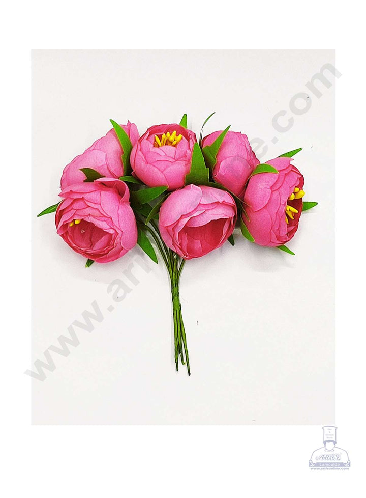 Cake Decor™ Medium Peony Artificial Flower Bunch For Cake Decoration – Pink( 6 pc pack )