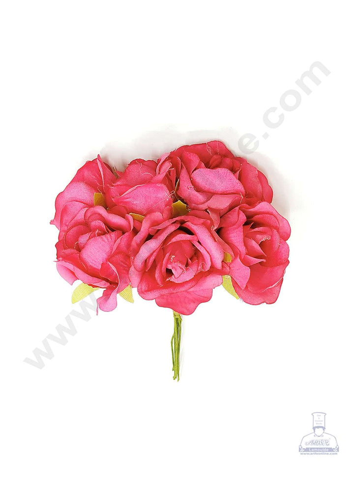 Cake Decor™ Medium Rose Artificial Flower Bunch For Cake Decoration – Pink( 1 Bunch )