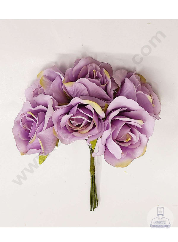 Cake Decor™ Medium Rose Artificial Flower Bunch For Cake Decoration – Purple( 1 Bunch )