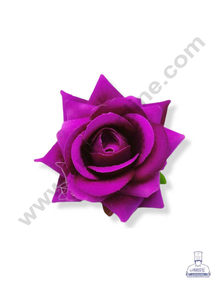 Cake Decor™ Medium Velvet Rose Artificial Flower For Cake Decoration – Purple ( 10 pcs Pack )