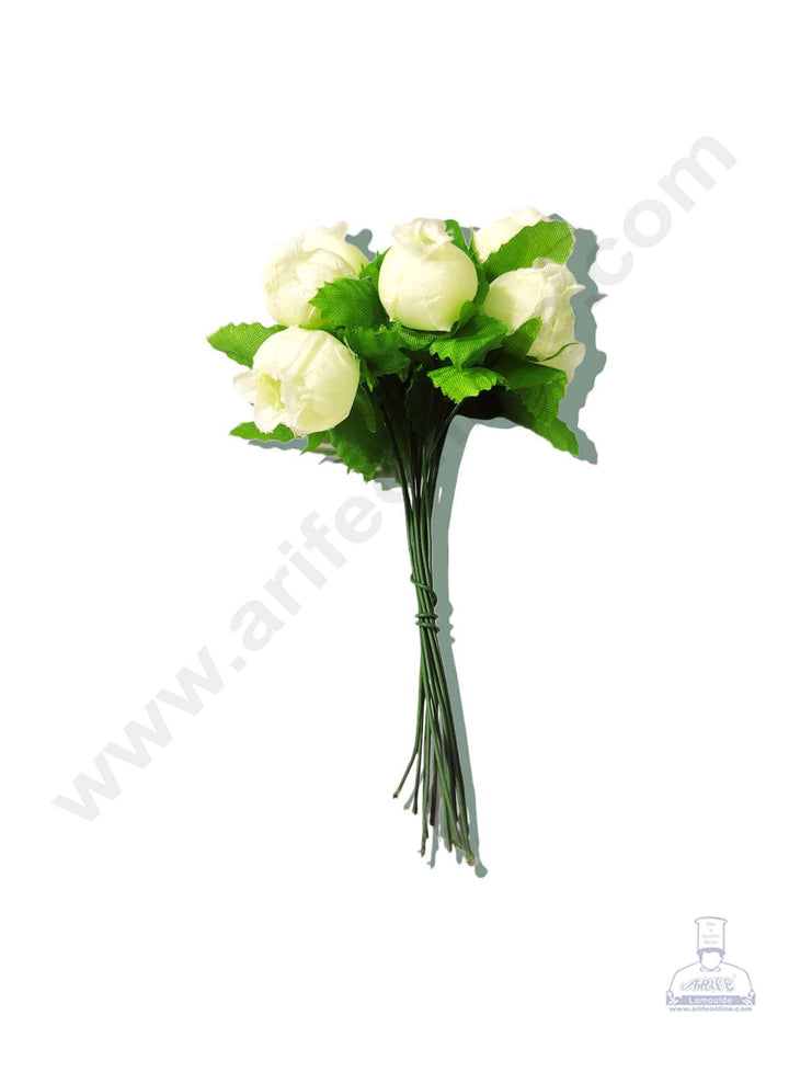 Cake Decor™ Min Rose Artificial Flower Bunch For Cake Decoration – White( 1 Bunch )