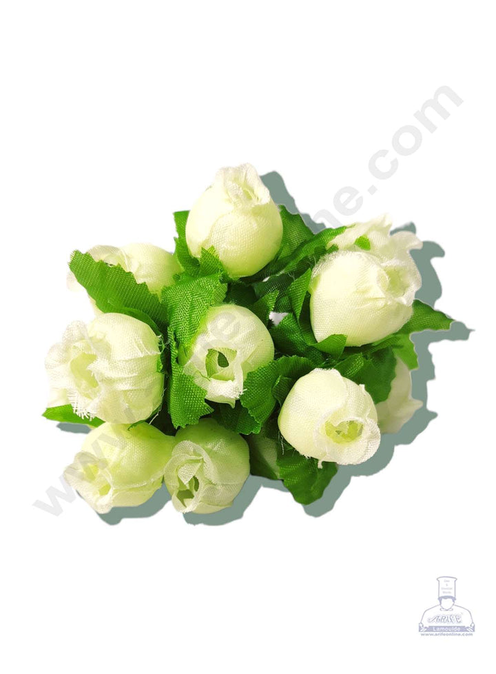 Cake Decor™ Min Rose Artificial Flower Bunch For Cake Decoration – White( 1 Bunch )