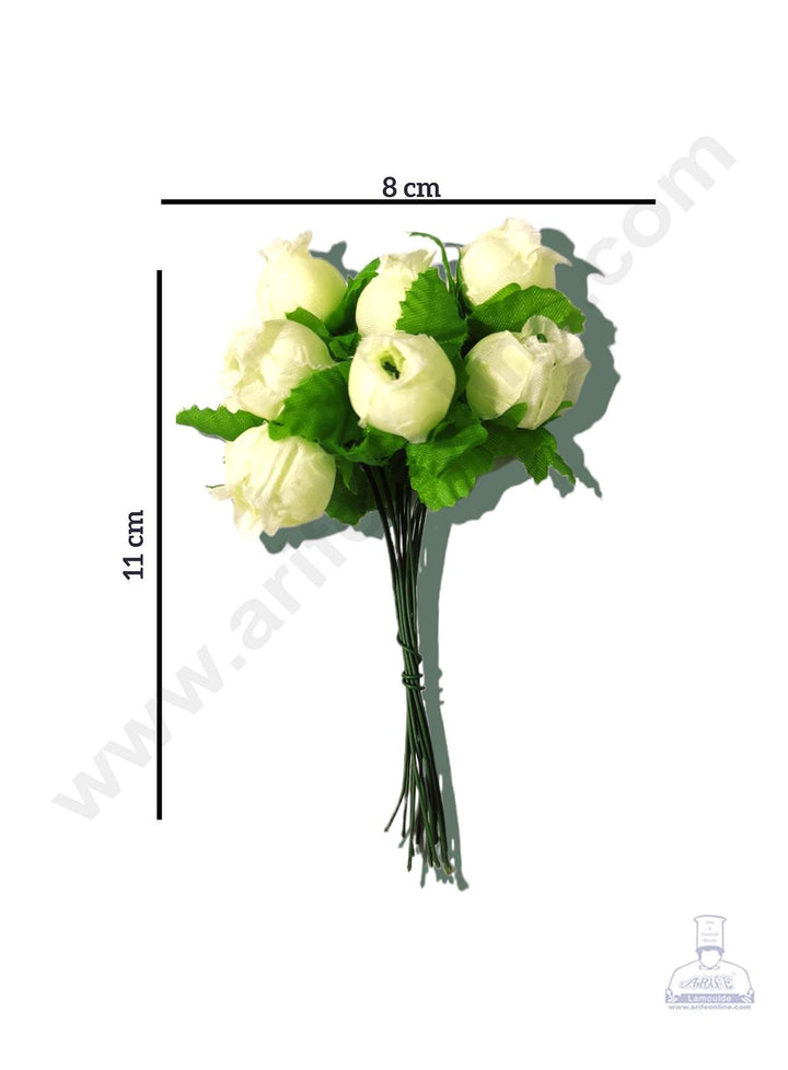 Cake Decor™ Min Rose Artificial Flower Bunch For Cake Decoration – White( 1 Bunch )