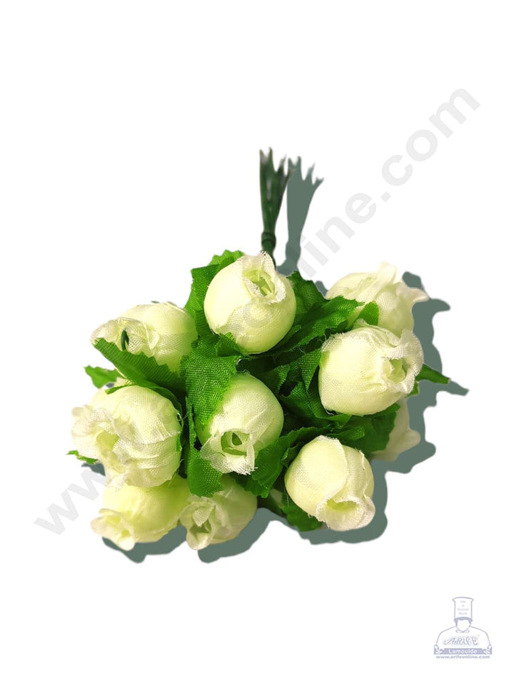 Cake Decor™ Min Rose Artificial Flower Bunch For Cake Decoration – White( 1 Bunch )