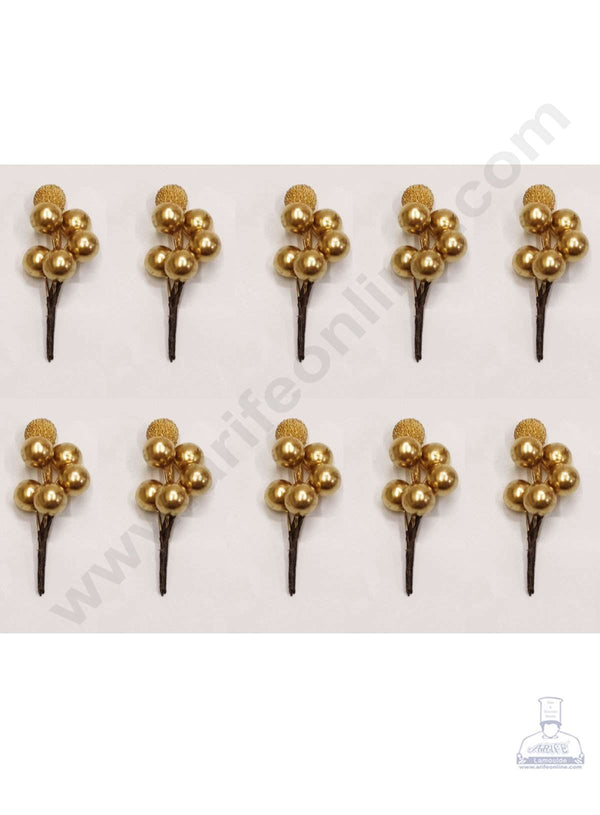 Cake Decor™ Mini Ball Bunch Artificial Flower For Cake Decoration – Gold( 10 pc pack )