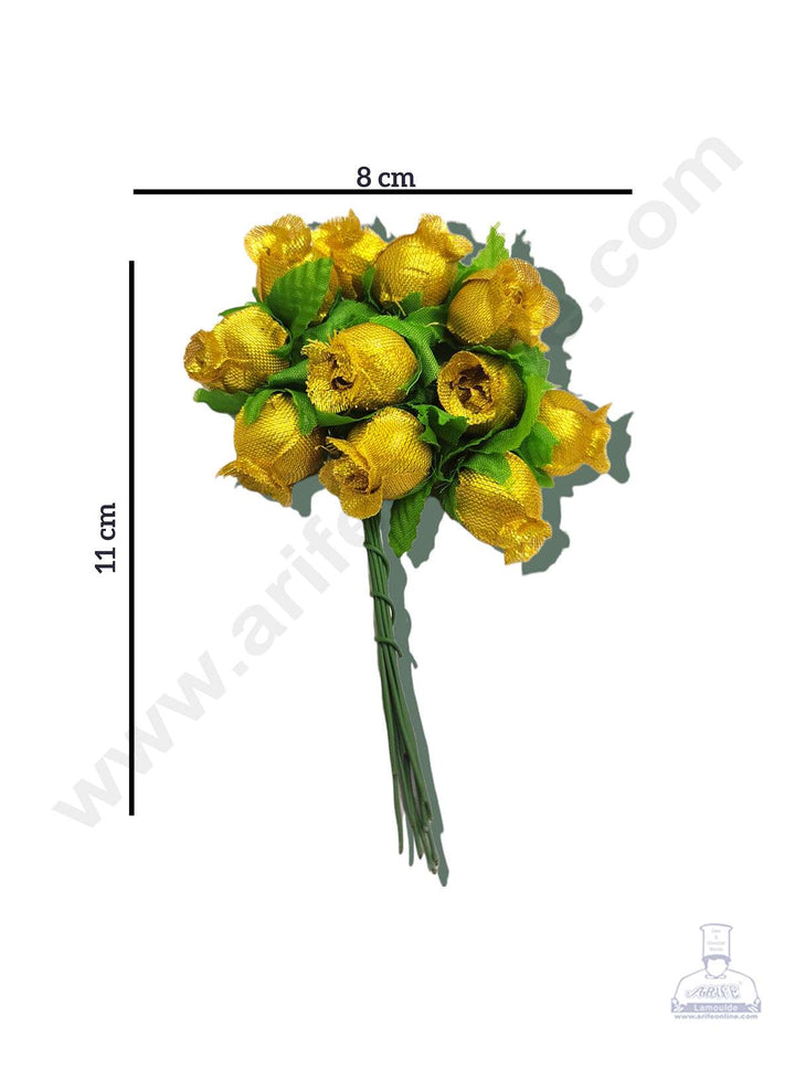 Cake Decor™ Mini Rose Artificial Flower Bunch For Cake Decoration – Gold( 1 Bunch )