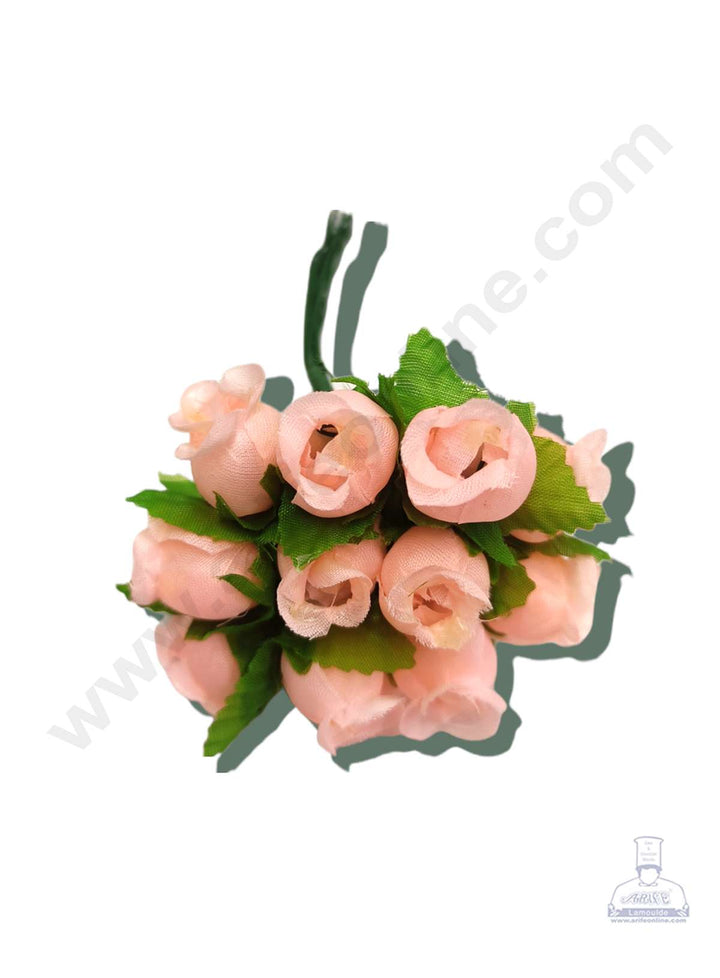 Cake Decor™ Mini Rose Artificial Flower Bunch For Cake Decoration – Peach( 1 Bunch )